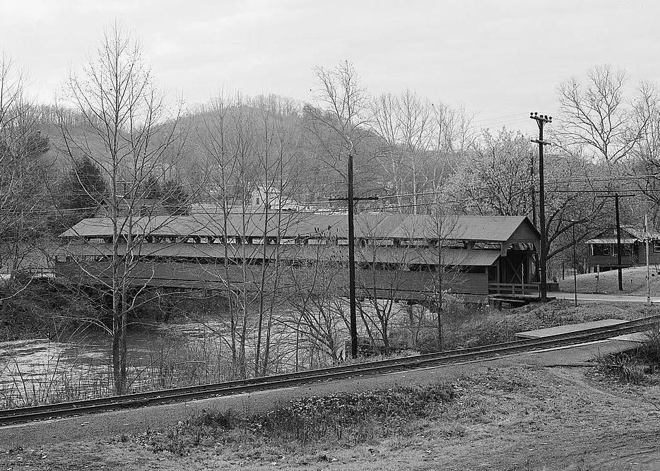Barrackville Covered Bridge West Virginia 1978 PORTRAIT FROM HILL AND INCLUDING RR.