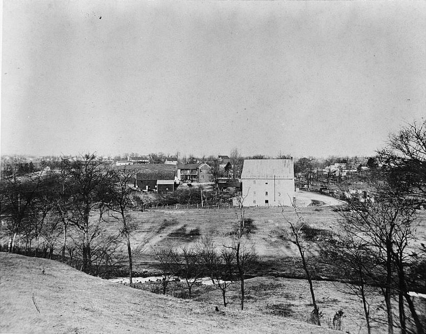 Bunker Hill Grist Mill - Cline and Chapman Roller Mill, Bunker Hill West Virginia View of Bunker Hill Mill from the east, along Mill Road (1910)