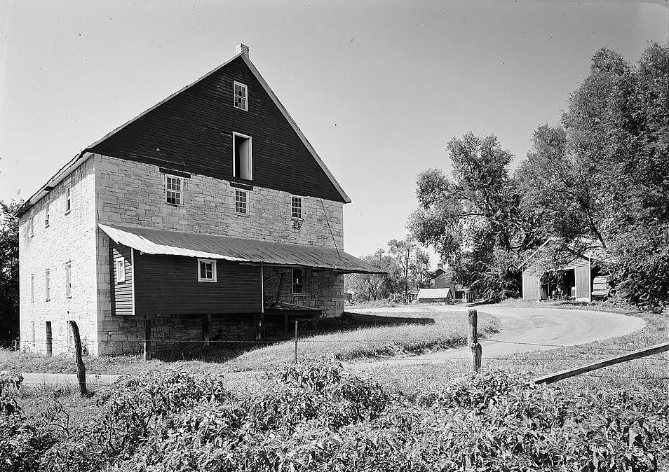 Bunker Hill Grist Mill - Cline and Chapman Roller Mill, Bunker Hill West Virginia North and east elevations of Mill (1980)