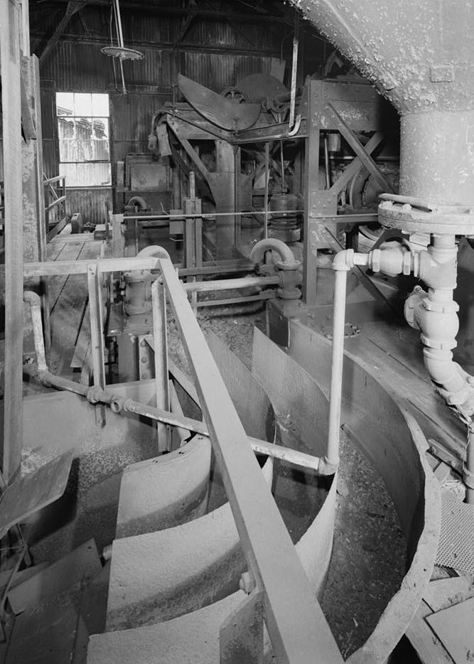 Kaymoor Coal Mine, South side of New River, Fayetteville West Virginia UPPER LEVEL OF WASH HOUSE SHOWING SHEET METAL CHUTES FROM JIG WASHER (1986)