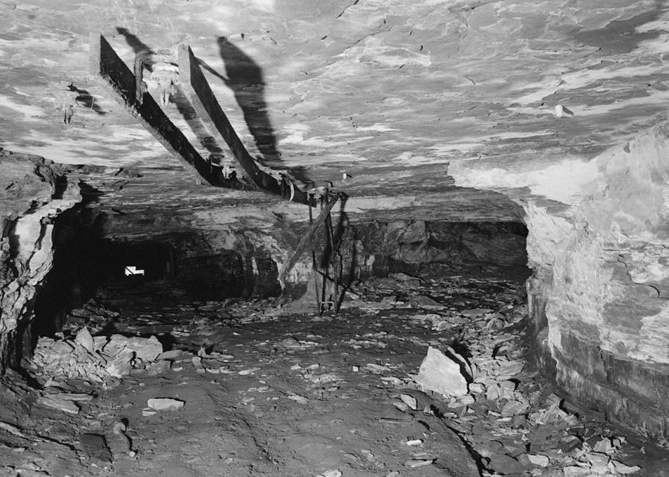 Kaymoor Coal Mine, South side of New River, Fayetteville West Virginia VIEW OF REMAINS OF ELECTRIC CATENARY INSIDE COAL MINE (1986)
