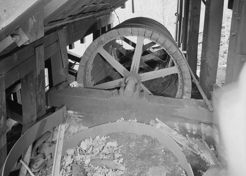 Kaymoor Coal Mine, South side of New River, Fayetteville West Virginia WOOD-LAPPED MONITOR CABLE DRUM AND METAL-STRAP BRAKE (1986)
