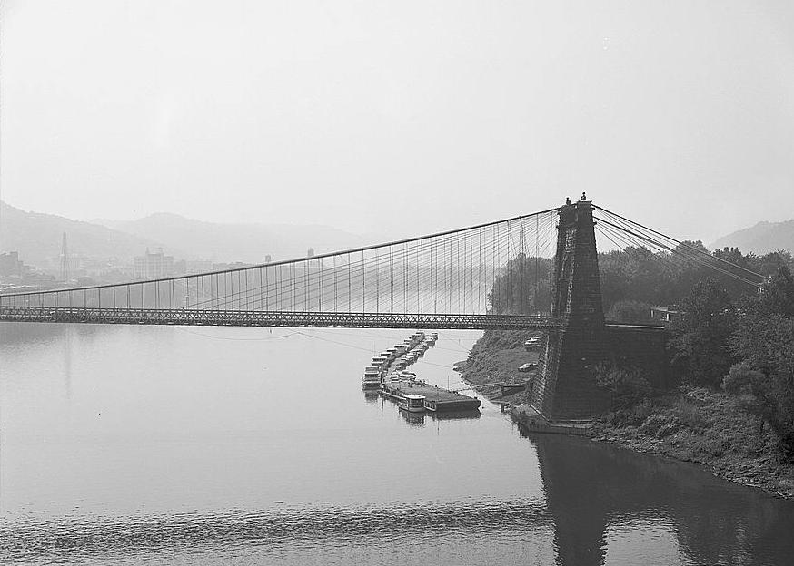 Wheeling Suspension Bridge, Wheeling West Virginia NORTH ELEVATION OF MADISON HALF OF BRIDGE. 1976