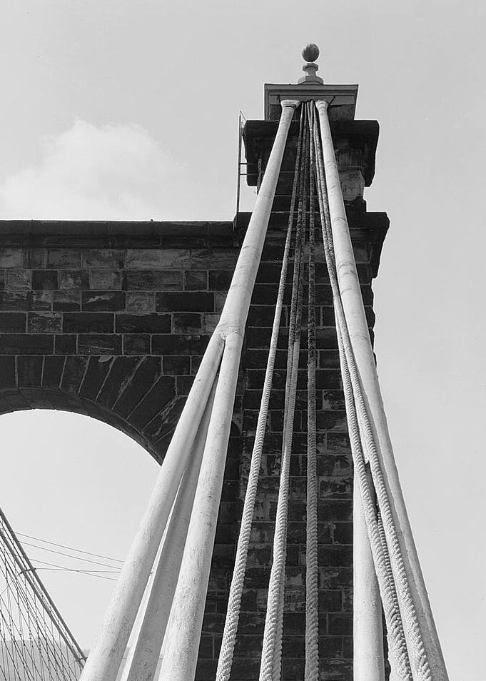 Wheeling Suspension Bridge, Wheeling West Virginia VIEW OF TOWER. 1976