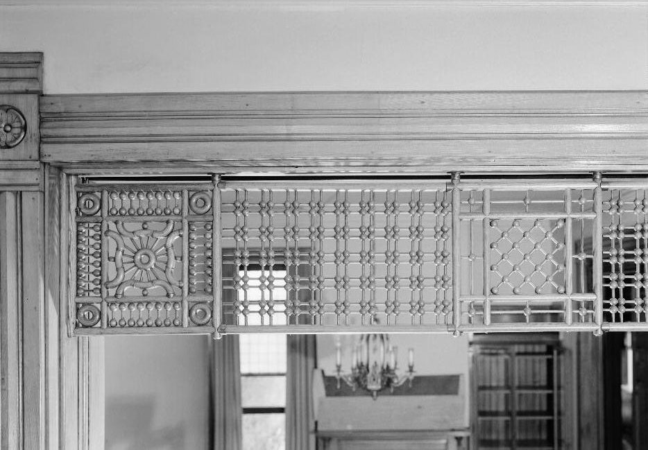 George Eckhart House, Wheeling West Virginia LATTICE WORK OVER DOUBLE POCKET DOORWAY BETWEEN THE PARLOR AND LIBRARY (1990)