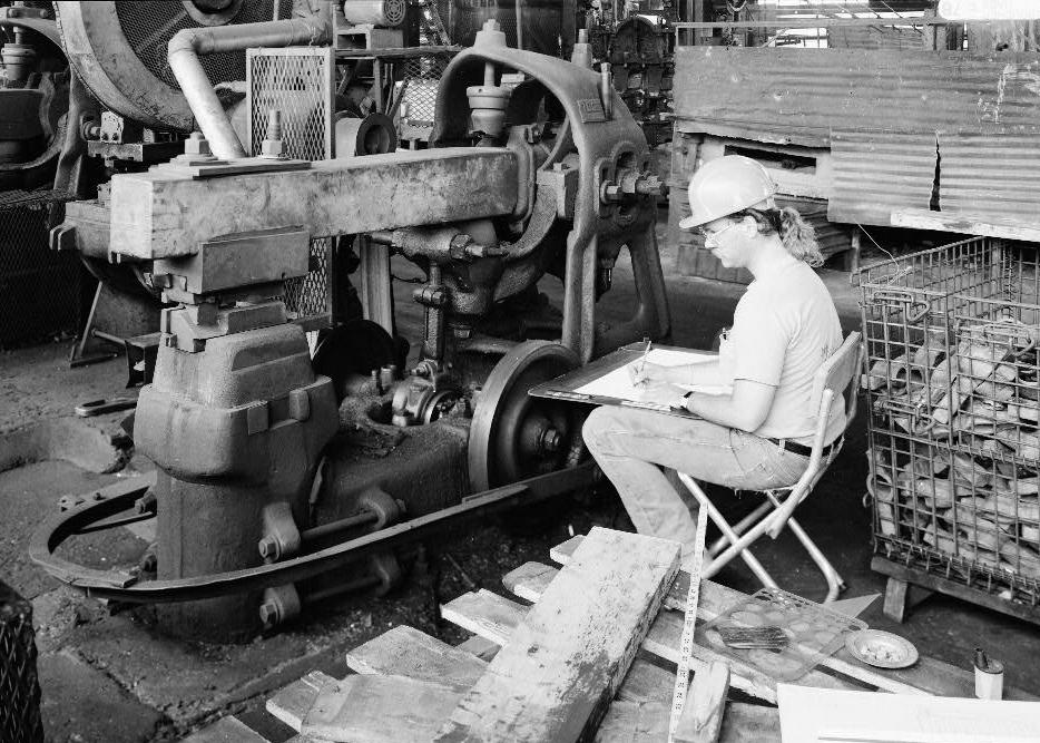 Warwood Tool Company, Wheeling West Virginia INTERIOR VIEW, MARK RADVEN DRAWING THE BRADLEY HAMMER 1990