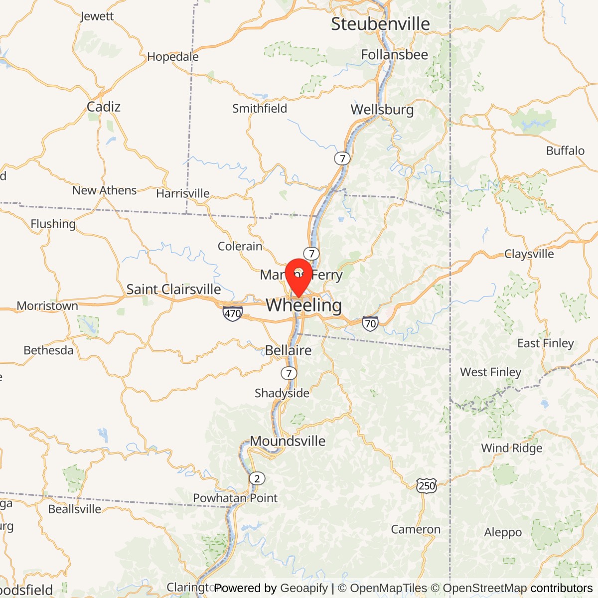 Wheeling Suspension Bridge Location Map